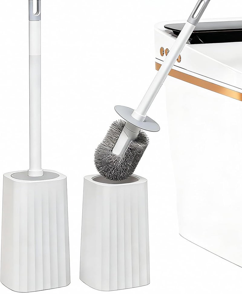TOPSKY Toilet Brush with Holder, 2 Pack Compact Toilet Bowl Cleaner Brush and Holder with Stainless Steel Handle, Toilet Bowl Brush for Bathroom Storage (White-B) - Image 1