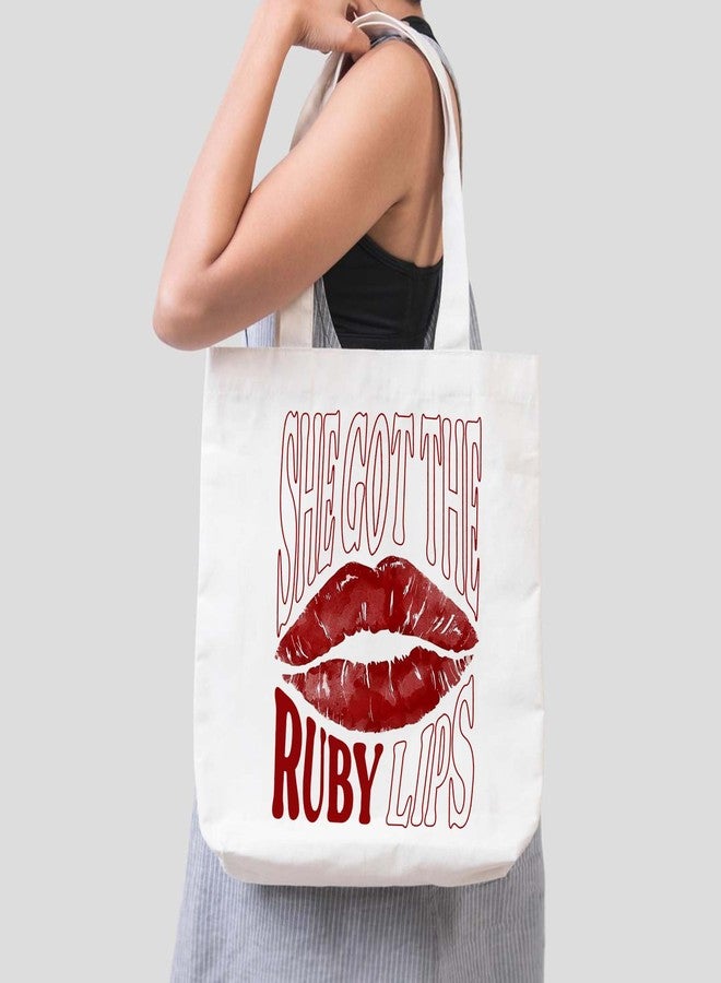 ARTBUG Tote Bag for Women, Aesthetic, Stylish, Ecofriendly, For College Girls, Office, Beach and Outings -She Got The Ruby Lips Printed Canvas D - 281 - Image 3