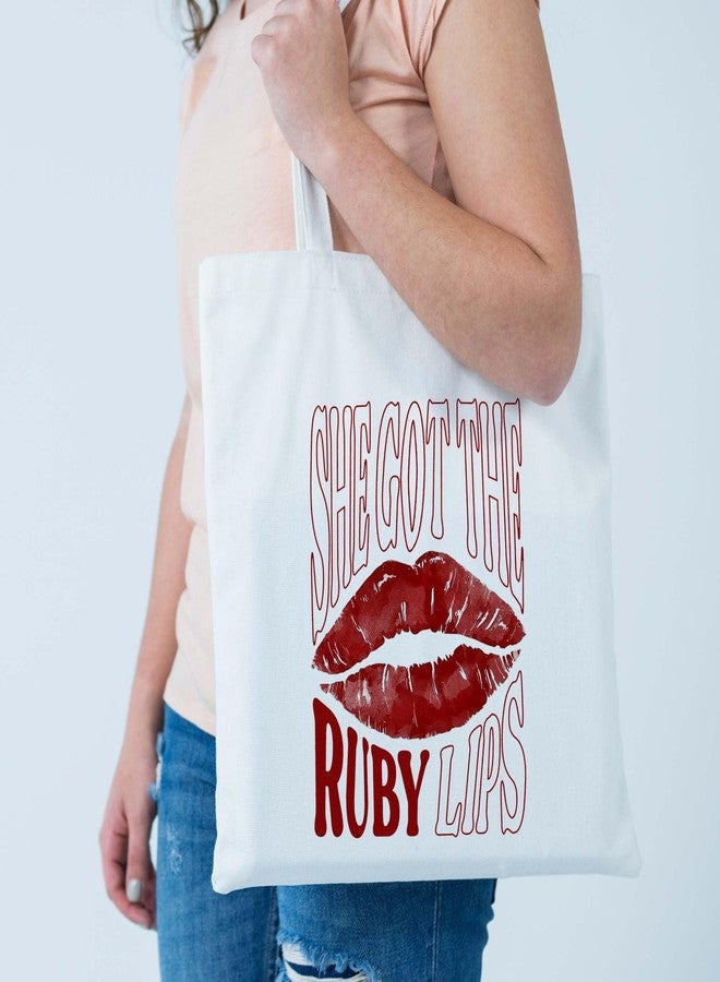 ARTBUG Tote Bag for Women, Aesthetic, Stylish, Ecofriendly, For College Girls, Office, Beach and Outings -She Got The Ruby Lips Printed Canvas D - 281 - Image 2