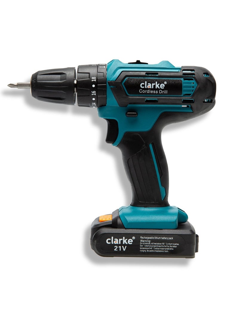 Clarke Cordless Driver Drill 21V With Bit Set Model No. CL-CRD-21V  - Image 1