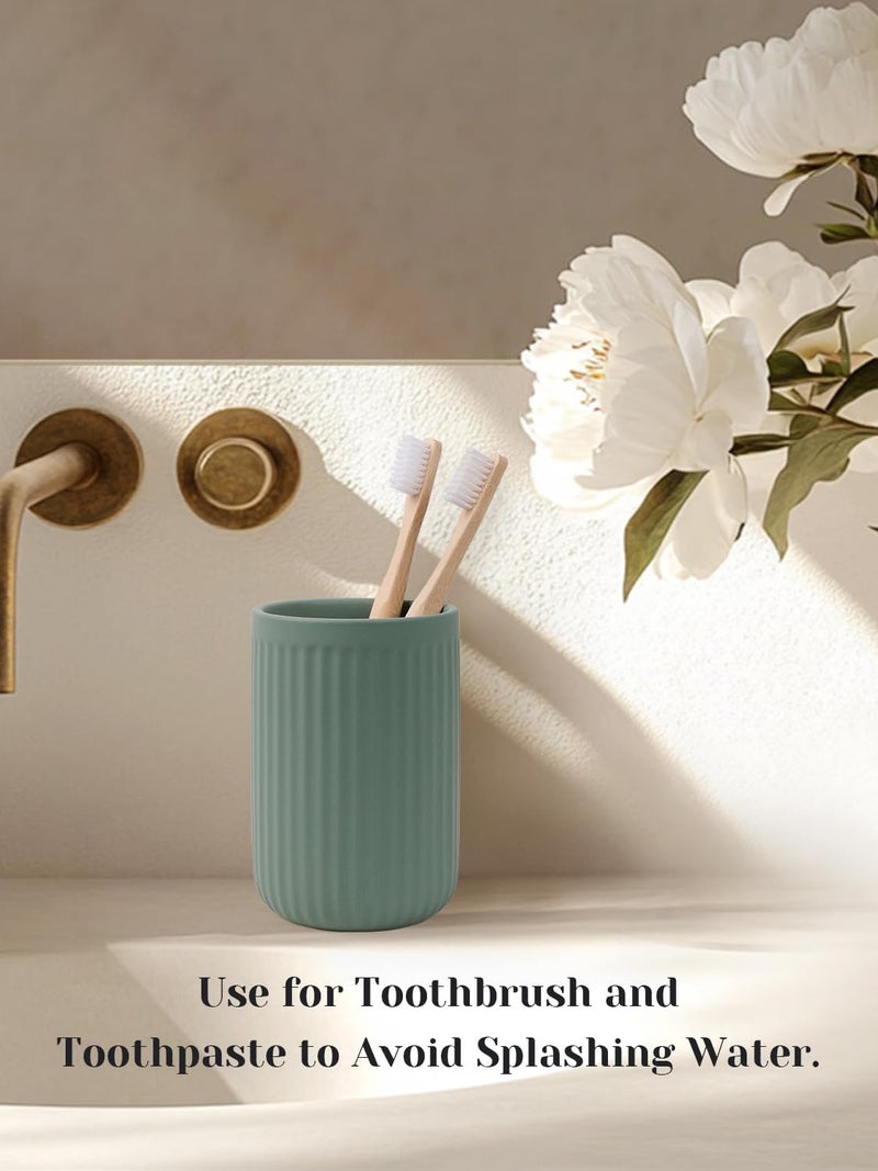 INGOFIN Ceramic Toothbrush Holder, 12 oz Toothpaste Holder Bathroom Cup, Tooth Brush Holder for Vanity Countertop, Organizer Storage for Cosmetic, Makeup, Office Pencils, Matte Green - Image 4