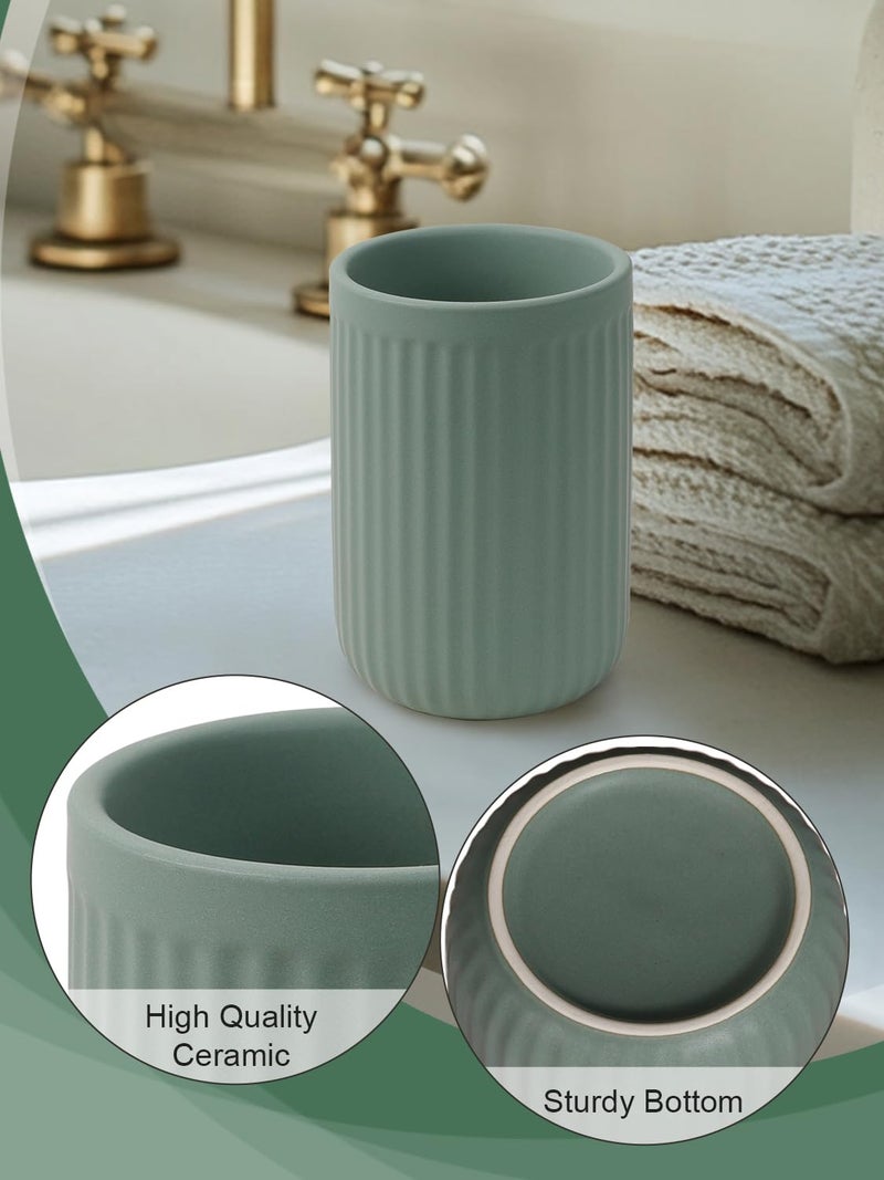 INGOFIN Ceramic Toothbrush Holder, 12 oz Toothpaste Holder Bathroom Cup, Tooth Brush Holder for Vanity Countertop, Organizer Storage for Cosmetic, Makeup, Office Pencils, Matte Green - Image 3