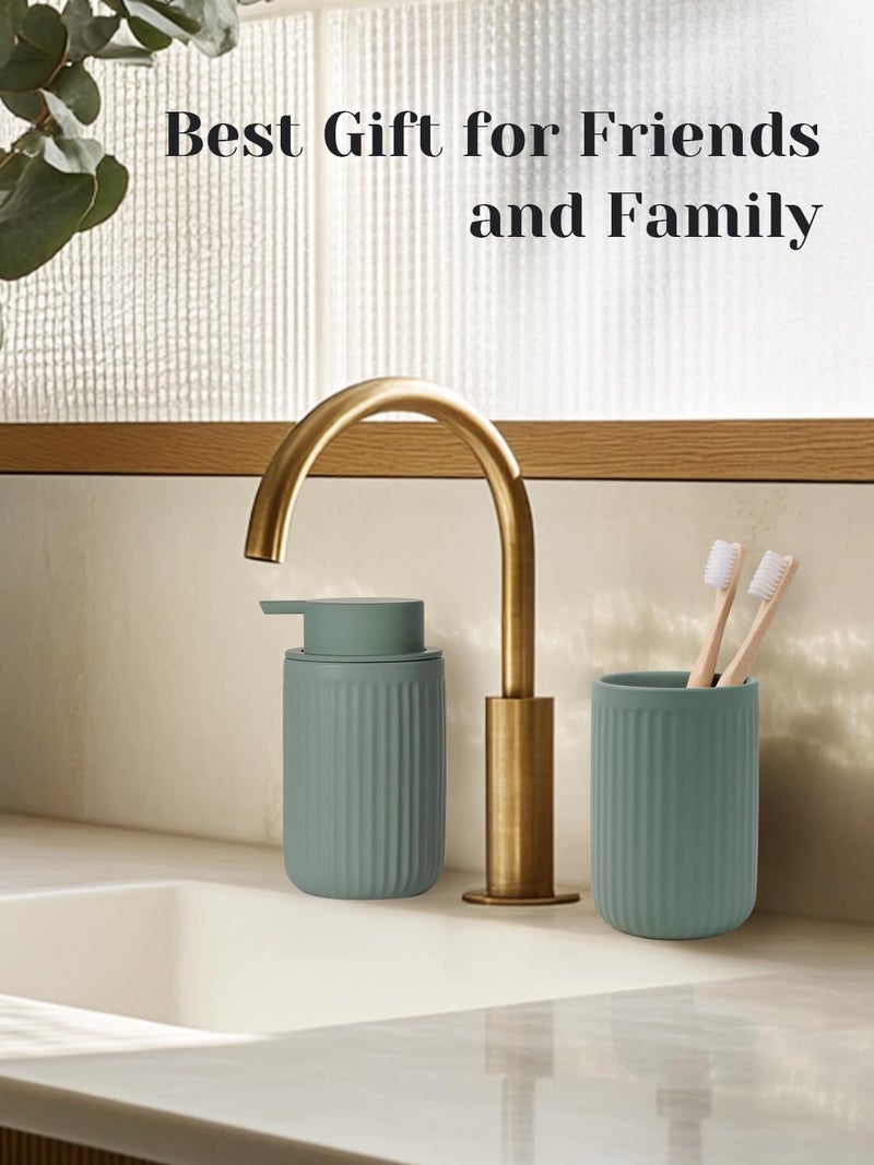 INGOFIN Ceramic Toothbrush Holder, 12 oz Toothpaste Holder Bathroom Cup, Tooth Brush Holder for Vanity Countertop, Organizer Storage for Cosmetic, Makeup, Office Pencils, Matte Green - Image 5