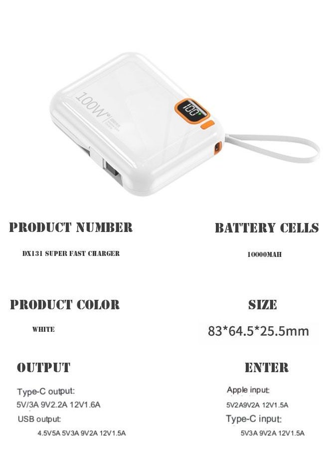 66W Fast Charging Power Bank 20000mAh Large Capacity Mini PD Two Way Fast Charging Mobile Power Bank with Built In Cable