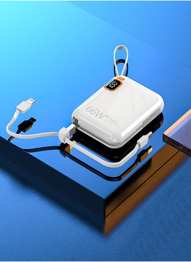 66W Fast Charging Power Bank 20000mAh Large Capacity Mini PD Two Way Fast Charging Mobile Power Bank with Built In Cable
