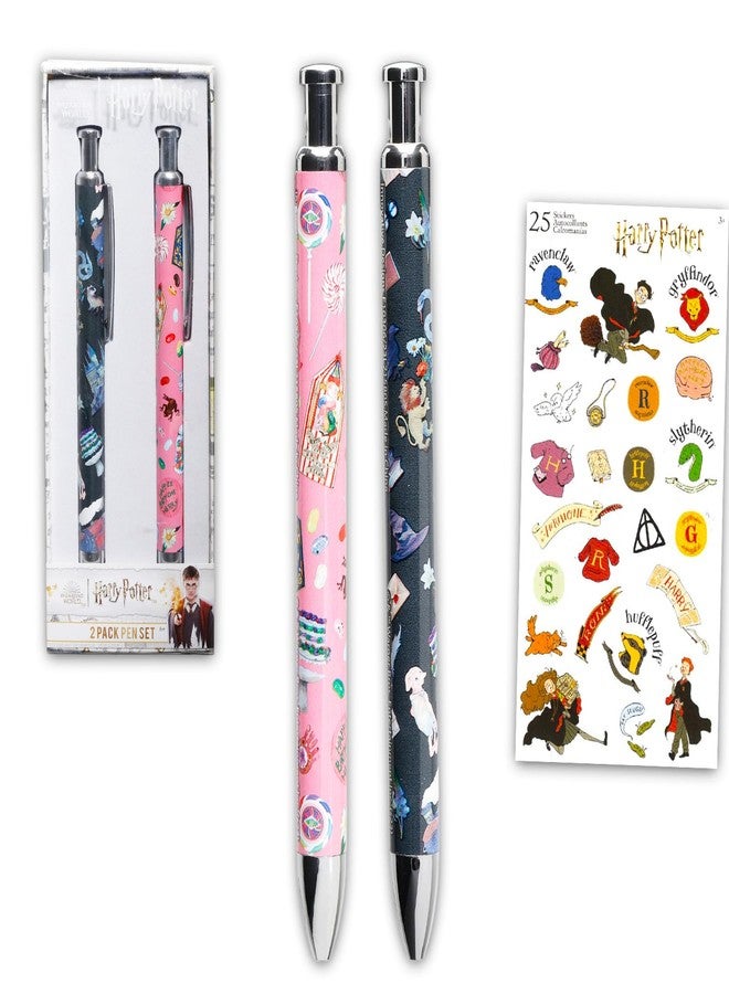Harry Potter Pens Set - Bundle with 2 Hogwarts Pens with Clip Plus Stickers for Stocking Stuffers Stationery Gift Office Supplies - Image 1