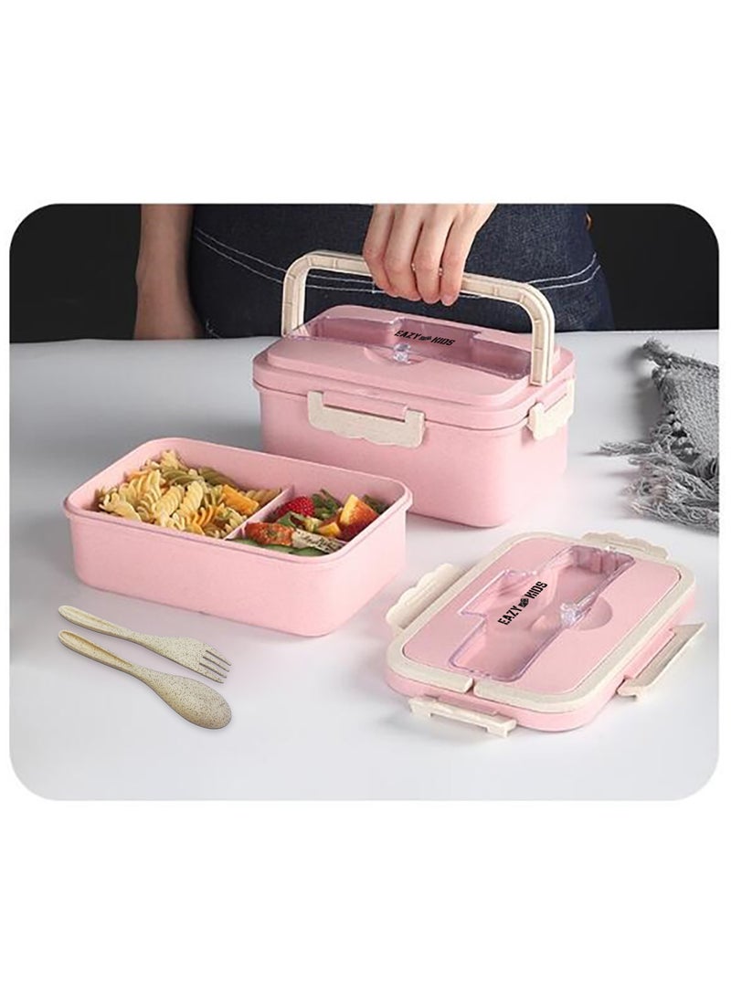 Eazy Kids Wheat Straw Leakproof Eco-Friendly Bento Lunch Box - Pink (1500ml)  - Image 5