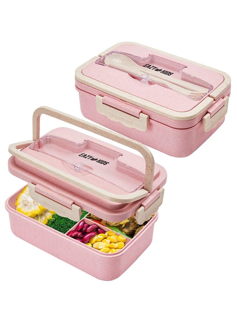 Eazy Kids Wheat Straw Leakproof Eco-Friendly Bento Lunch Box - Pink (1500ml)  - Image 1