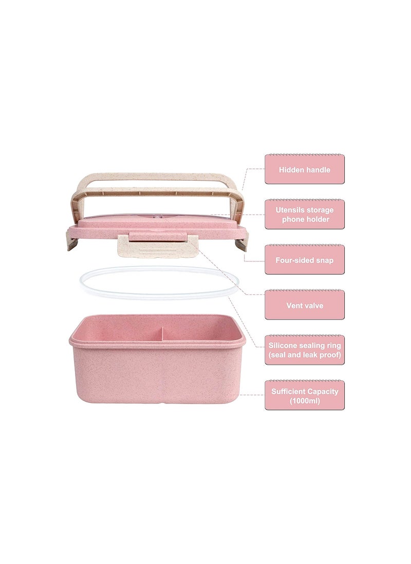 Eazy Kids Wheat Straw Leakproof Eco-Friendly Bento Lunch Box - Pink (1500ml)  - Image 2