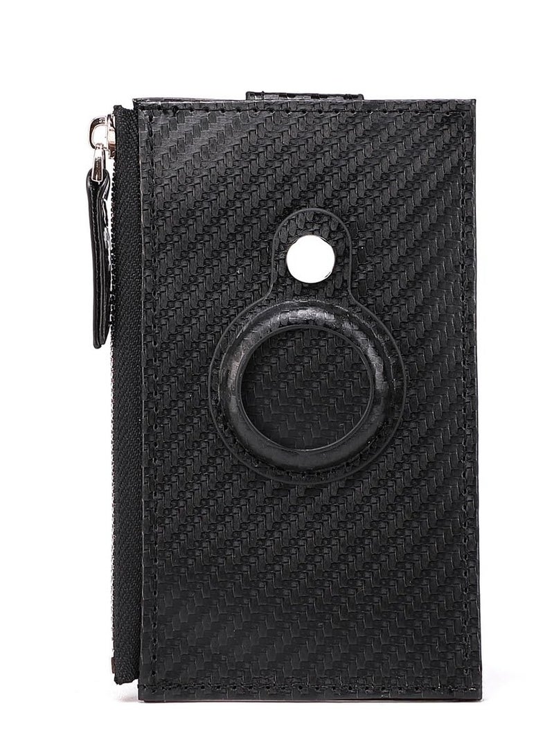 Excefore محفظة رفيعة للرجال لـ AirTag، محفظة جلد ألياف الكربون للرجال، محفظة رفيعة مضادة للترددات RFID مع مشبك نقود، حاملة بطاقات مزدوجة لـ AirTag هدايا للرجال (أسود) - Image 1