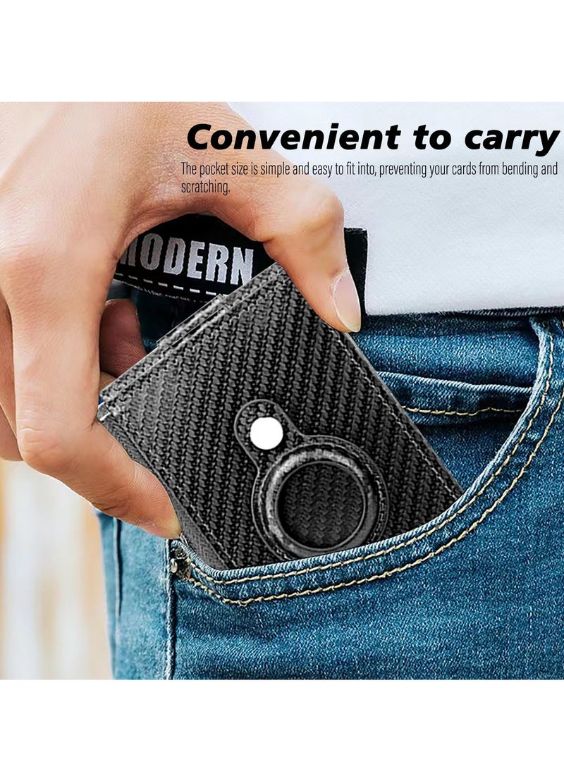 Excefore محفظة رفيعة للرجال لـ AirTag، محفظة جلد ألياف الكربون للرجال، محفظة رفيعة مضادة للترددات RFID مع مشبك نقود، حاملة بطاقات مزدوجة لـ AirTag هدايا للرجال (أسود) - Image 5