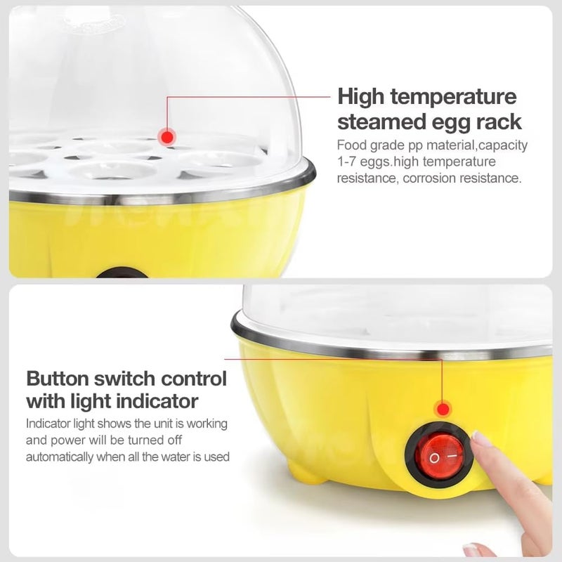 Biki Egg Boiler 350W – 7 Egg Capacity, Lightweight Electric Egg Cooker with Auto Shut-Off & Indicator Light | 350 | (Yellow/Clear) - Image 3