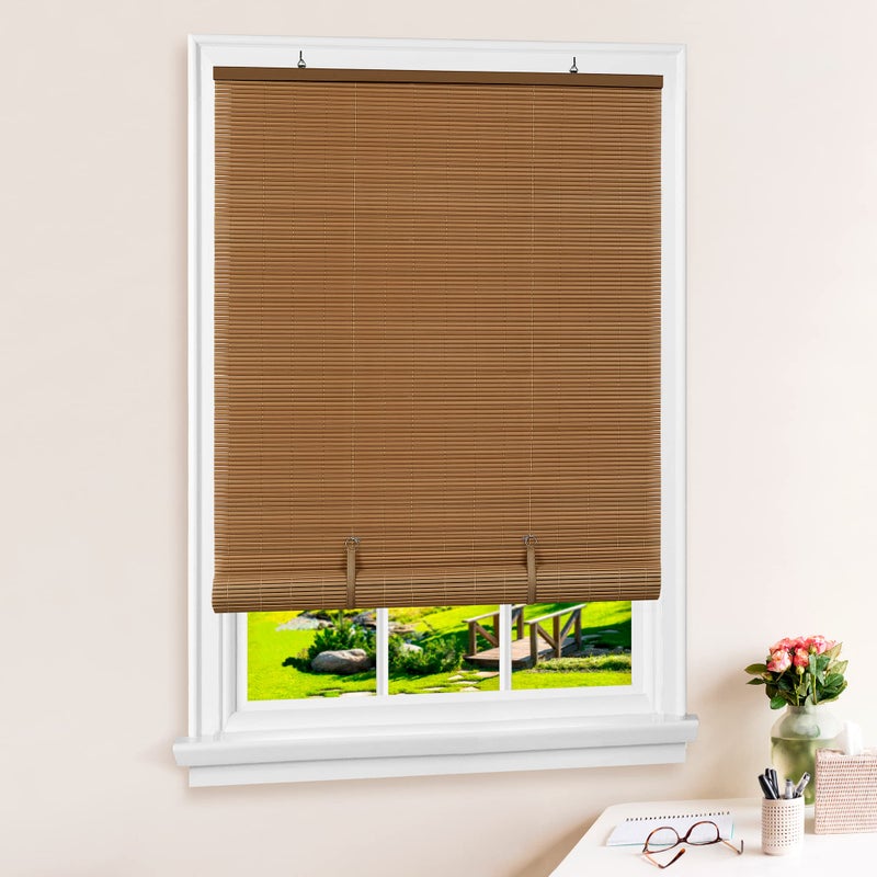 Achim Home Furnishings Cordless Solstice Vinyl RollUp Blind  48 Inch Width 72 Inch Length Quarter Inch Vinyl Slats  Woodtone  Soft Light Filtering Horizontal Windows Blinds for Indoor  Ourdoor by Achim Home Decor 
