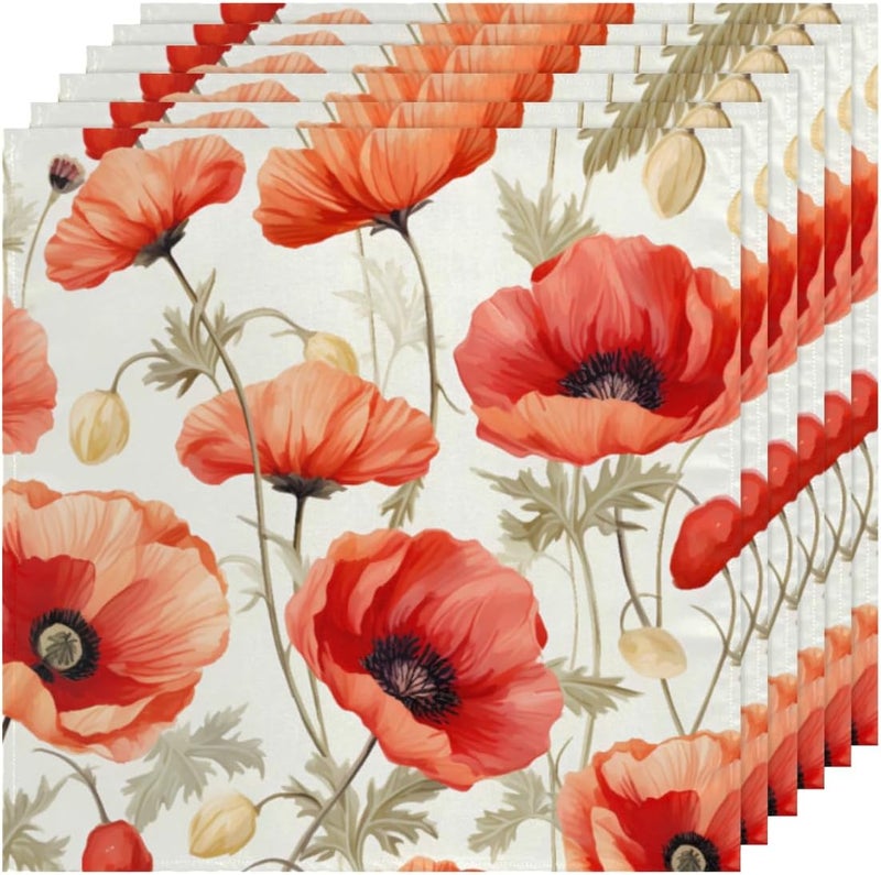 DXTKWL Cloth Napkins Set of 4 Retro Red Poppy Flower Polyester Dinner Napkins 20x20 inch Reusable Washable Table Cloth Napkins for Home Holiday Dining Wedding Party Decoration - Image 2