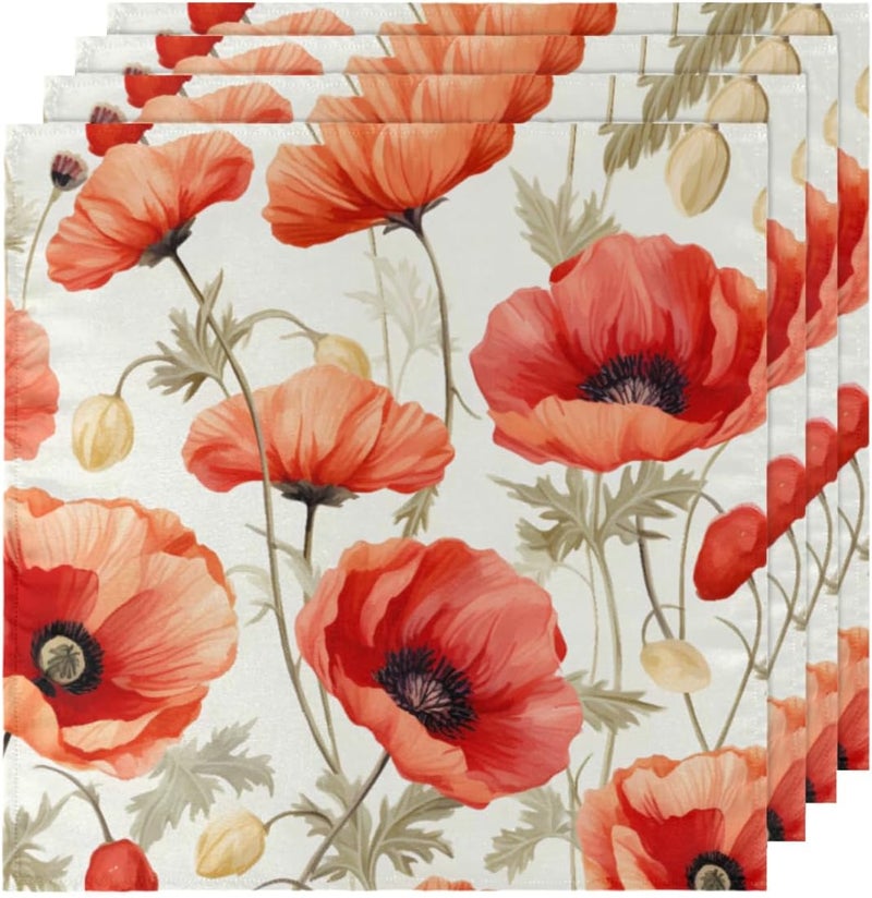 DXTKWL Cloth Napkins Set of 4 Retro Red Poppy Flower Polyester Dinner Napkins 20x20 inch Reusable Washable Table Cloth Napkins for Home Holiday Dining Wedding Party Decoration - Image 1