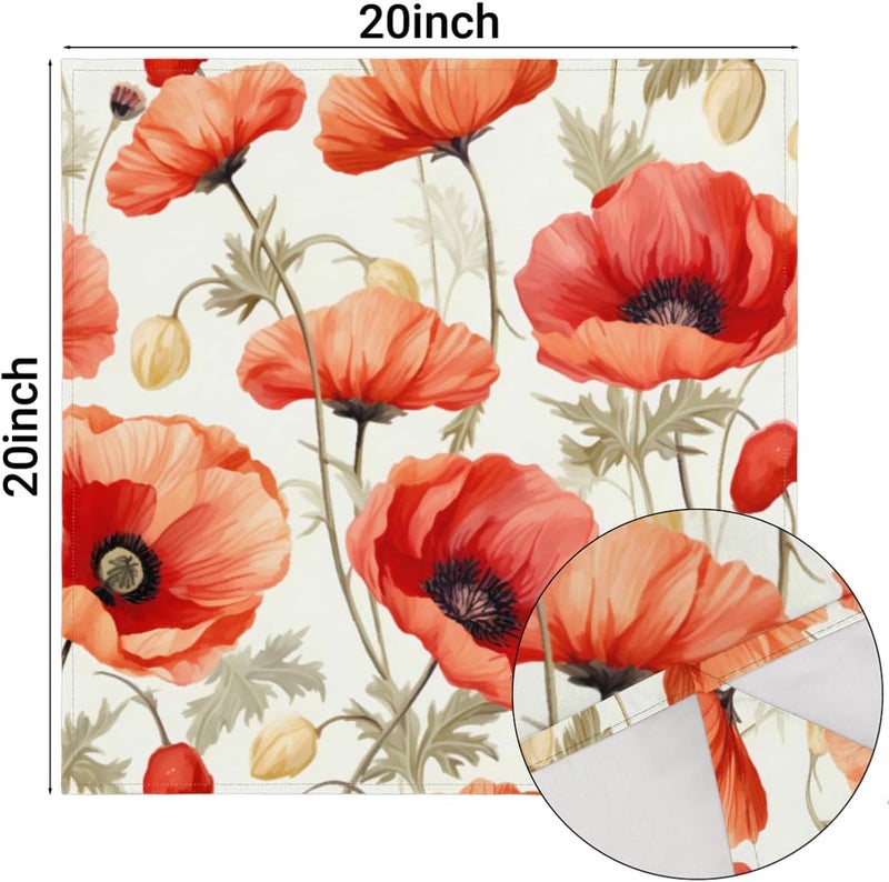 DXTKWL Cloth Napkins Set of 4 Retro Red Poppy Flower Polyester Dinner Napkins 20x20 inch Reusable Washable Table Cloth Napkins for Home Holiday Dining Wedding Party Decoration - Image 3