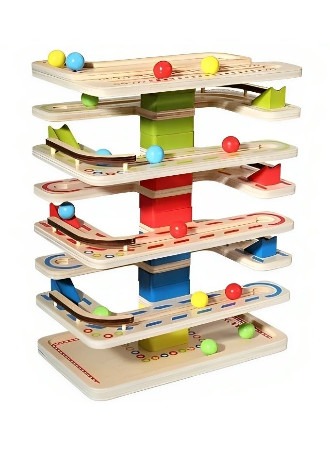 Wooden Ball Ramp Race, Maze Track Sliding Toy Assorted Children, 4 Layer Rolling Tower, Maze Wood Creative Stack Developmental Ramp Game for Educational Focus  - Image 1