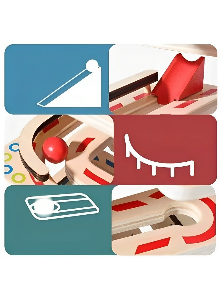 Wooden Ball Ramp Race, Maze Track Sliding Toy Assorted Children, 4 Layer Rolling Tower, Maze Wood Creative Stack Developmental Ramp Game for Educational Focus  - Image 5