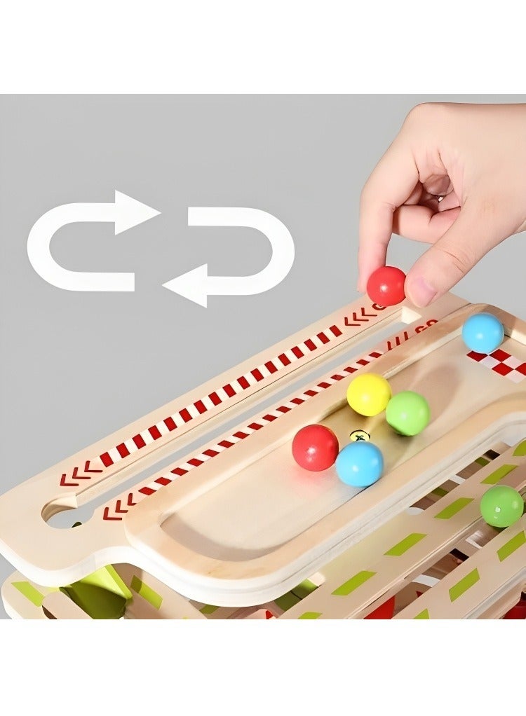 Wooden Ball Ramp Race, Maze Track Sliding Toy Assorted Children, 4 Layer Rolling Tower, Maze Wood Creative Stack Developmental Ramp Game for Educational Focus  - Image 4