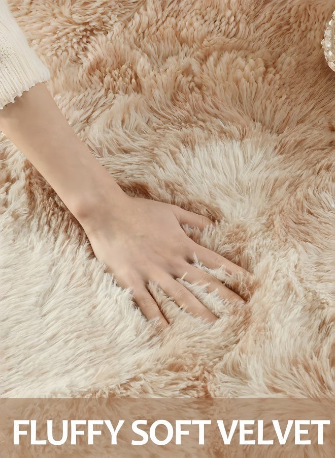 LOKIPA Large Area Rugs for Living Room, Super Soft Fluffy Modern Bedroom Rug, Tie-Dyed Dark Indoor Shag Fuzzy Carpets for Girls Kids Nursery Room Home Decor-Beige - Image 5