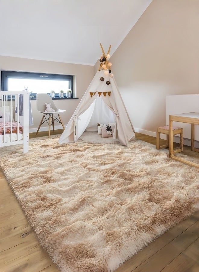 LOKIPA Large Area Rugs for Living Room, Super Soft Fluffy Modern Bedroom Rug, Tie-Dyed Dark Indoor Shag Fuzzy Carpets for Girls Kids Nursery Room Home Decor-Beige - Image 4