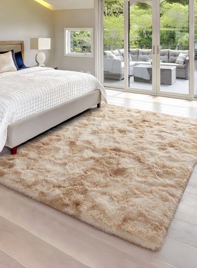 LOKIPA Large Area Rugs for Living Room, Super Soft Fluffy Modern Bedroom Rug, Tie-Dyed Dark Indoor Shag Fuzzy Carpets for Girls Kids Nursery Room Home Decor-Beige - Image 3