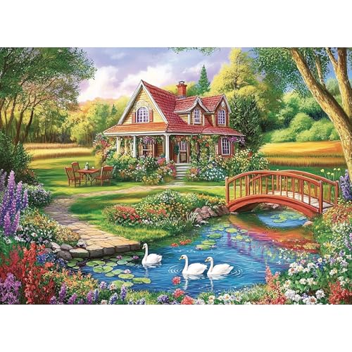 EIYRURU 300 Piece Jigsaw Puzzle for Adults Spring Floral Countryside Jigsaw Puzzle Challenging Puzzles for Friends Family Activity Game Nights Gifts 205x15 in - Image 1