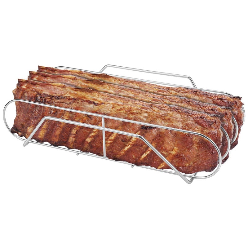 Extra Long Stainless Steel Rib Rack for Smoking and Grilling Holds up to 3 Full Racks of Ribs Fits 18 or Larger Gas Smoker or Charcoal Grill Perfect Smoker Accessories Gifts for Men