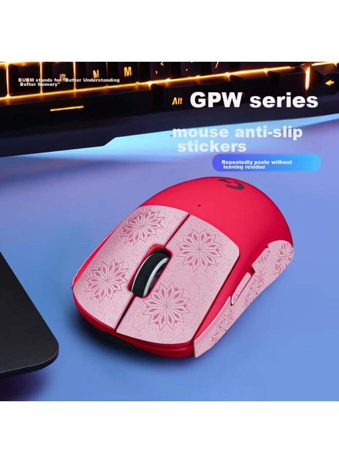 Bubm Gpw Logitech Mouse Anti-Slip Sticker, Dog King First Generation Sticker, Sweat-Absorbing Anti-Slip Gaming Mouse Pad, Smooth And Wear-Resistant Accessory, Gpw1 Pink Snowflake Pattern - Image 1