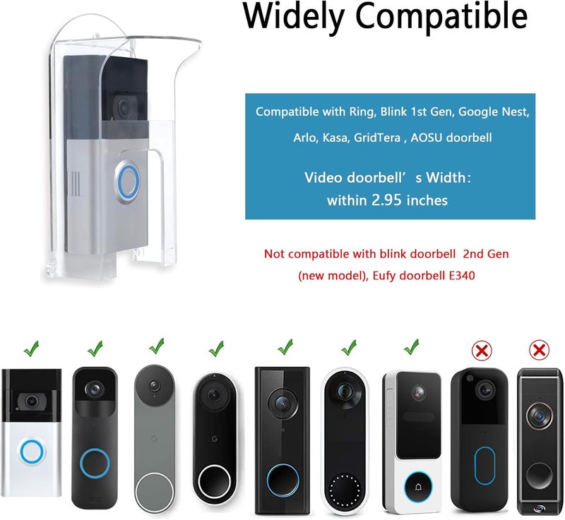 TEKCAM Plastic Doorbell Cover Compatible with Ring Doorbell/Google Nest/Arlo/Kasa/Blink 1st Gen Doorbell, Anti Glare, Weatherproof Rain Cover, Mainly for Doorbell Wired (Watch Cover Size &Install Video) - Image 2
