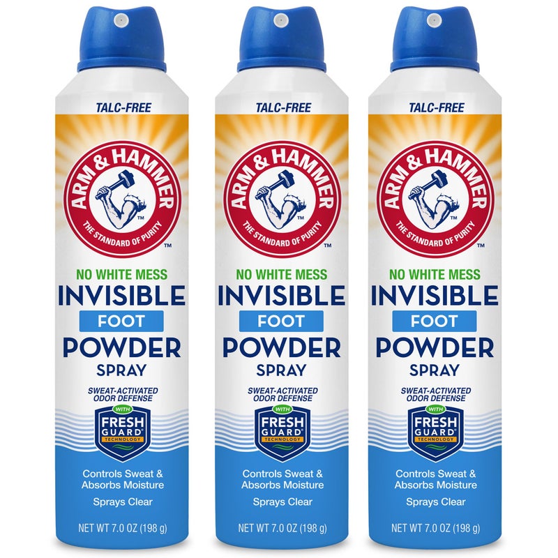 Arm & Hammer Invisible Foot Powder Spray, Clear Talc-Free Sweat Control, Odor Eliminating Foot Spray For Men & Women, 7 Oz (3 Pack) - Image 1