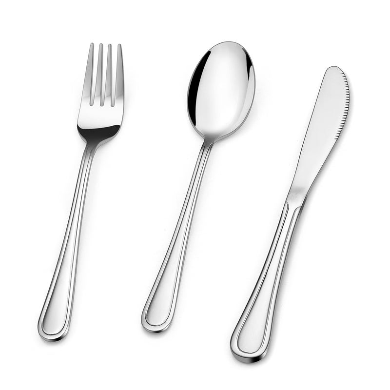Herogo Kids Cutlery Set 9 Pieces Stainless Steel Childrens Toddler Cutlery Set Children Safe Flatware Utensils Set Includes 3 Fork 3 Knife 3 Spoon Mirror Finish  Dishwasher Safe Metal Silver