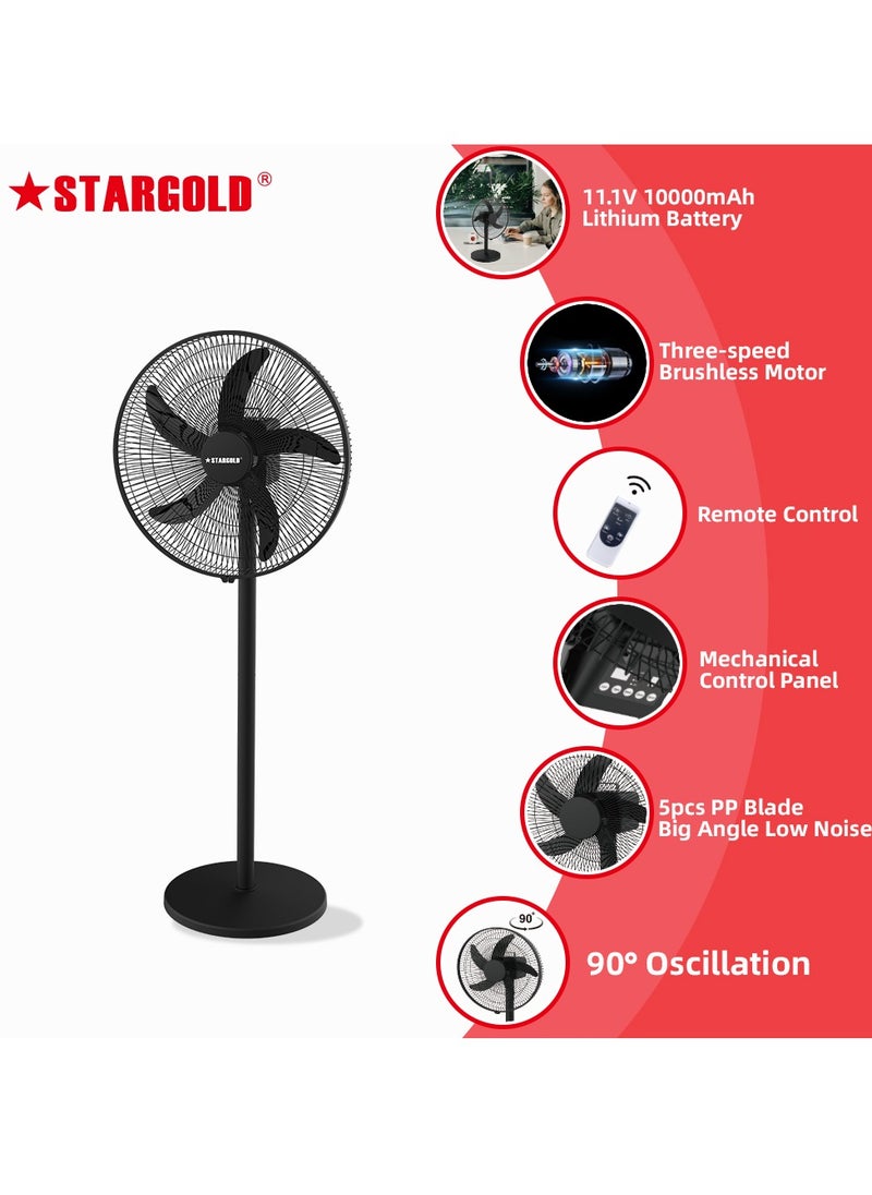 Stargold 18 Inch Rechargeable Oscillating Fan Table Fan Wall Fan Floor Fan Ceiling Fan With 4 SMD LED Light  - Image 2