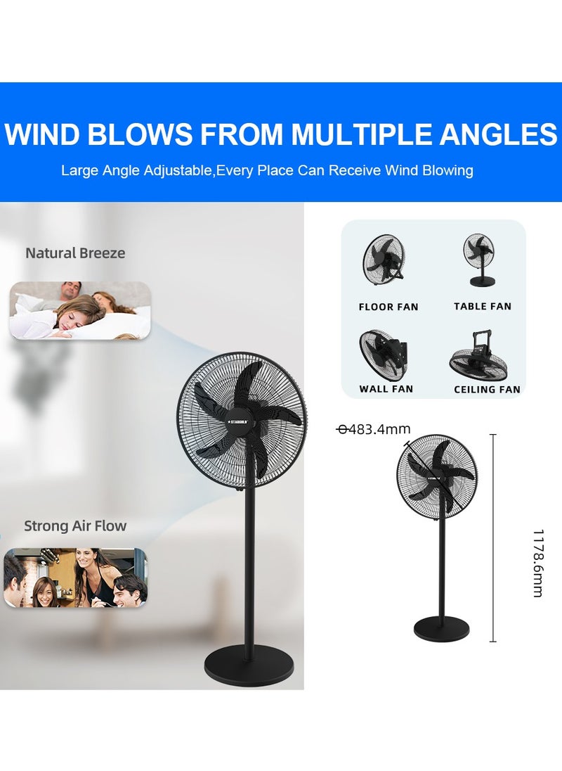 Stargold 18 Inch Rechargeable Oscillating Fan Table Fan Wall Fan Floor Fan Ceiling Fan With 4 SMD LED Light  - Image 5