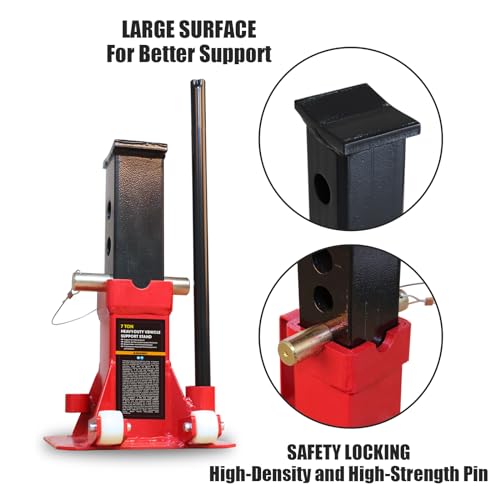 Big RED Torin 7 Ton Heavy Duty Jack Stands: Pin Style Jack Stand with 2 Casters and Handle, Easily Portable Car Stand for SUV, Trucks and Pick Ups - Red - Image 2