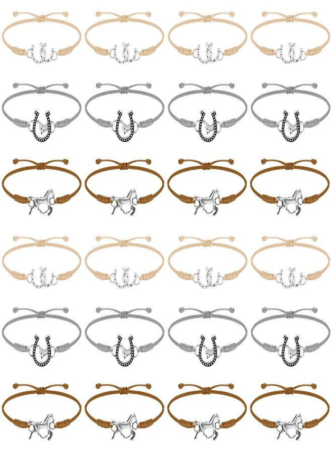 Sureio 24 Pcs Rope Braided Bracelet Gifts Bulk Goodie Party Favors Western Cowgirl Cowboy Adjustable Wedding Bridal Shower Bracelets for Women(Horse, Classic) - Image 1