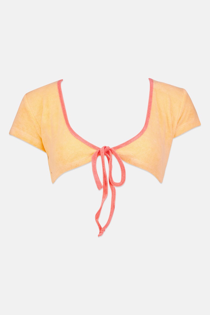 boohoo Women Textured Bikini Top, Peach - Image 1
