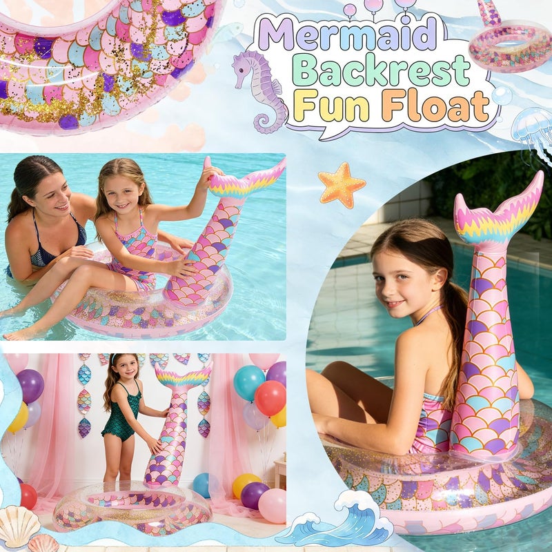 Ginkago Inflatable Pool Float Fun Beach Floaties Blue Swim Ring Sequins Pool Tubes Pool Raft Lounger Toy Swimming Pool Party Decorations for Adults Kids - Image 3