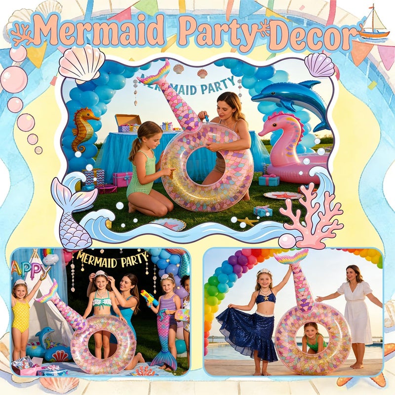 Ginkago Inflatable Pool Float Fun Beach Floaties Blue Swim Ring Sequins Pool Tubes Pool Raft Lounger Toy Swimming Pool Party Decorations for Adults Kids - Image 4