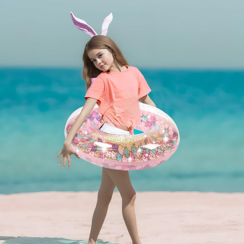 Ginkago Inflatable Pool Float Fun Beach Floaties Blue Swim Ring Sequins Pool Tubes Pool Raft Lounger Toy Swimming Pool Party Decorations for Adults Kids - Image 5