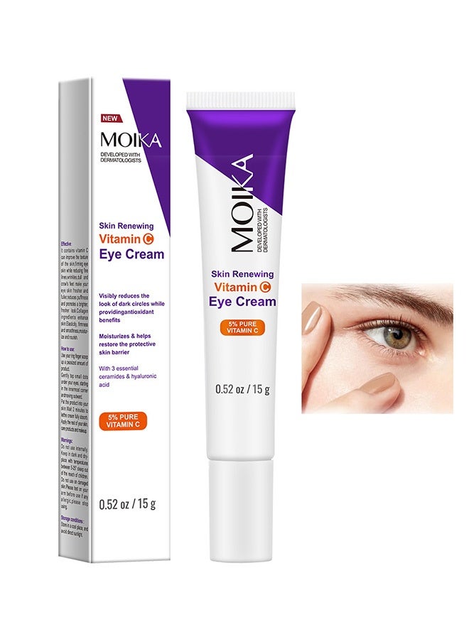 MOIKA Vitamin C Eye Cream,  Skin Brightening Serum with Hyaluronic Acid for Face, Under Eye Cream For Dark Circles and Puffiness - Image 1