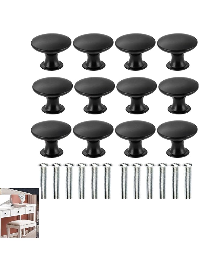 The Bros Cabinet Drawer Knobs, 12 Pack Cabinet Knob with 12 Pieces Screws, Hardware Round Drawer Knobs for Bathroom Furniture Door Window, Kitchen Cabinet Knobs for Wardrobe, Cupboard (Black) - Image 1