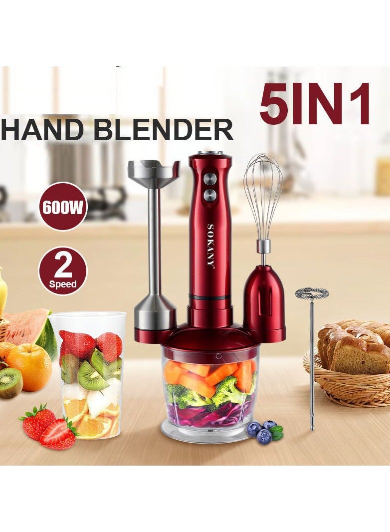 sokany Electric Hand Blender,5-in-1 Multifunction Stainless Steel Handheld Electric Blender,Hand Blender,600W - Image 2