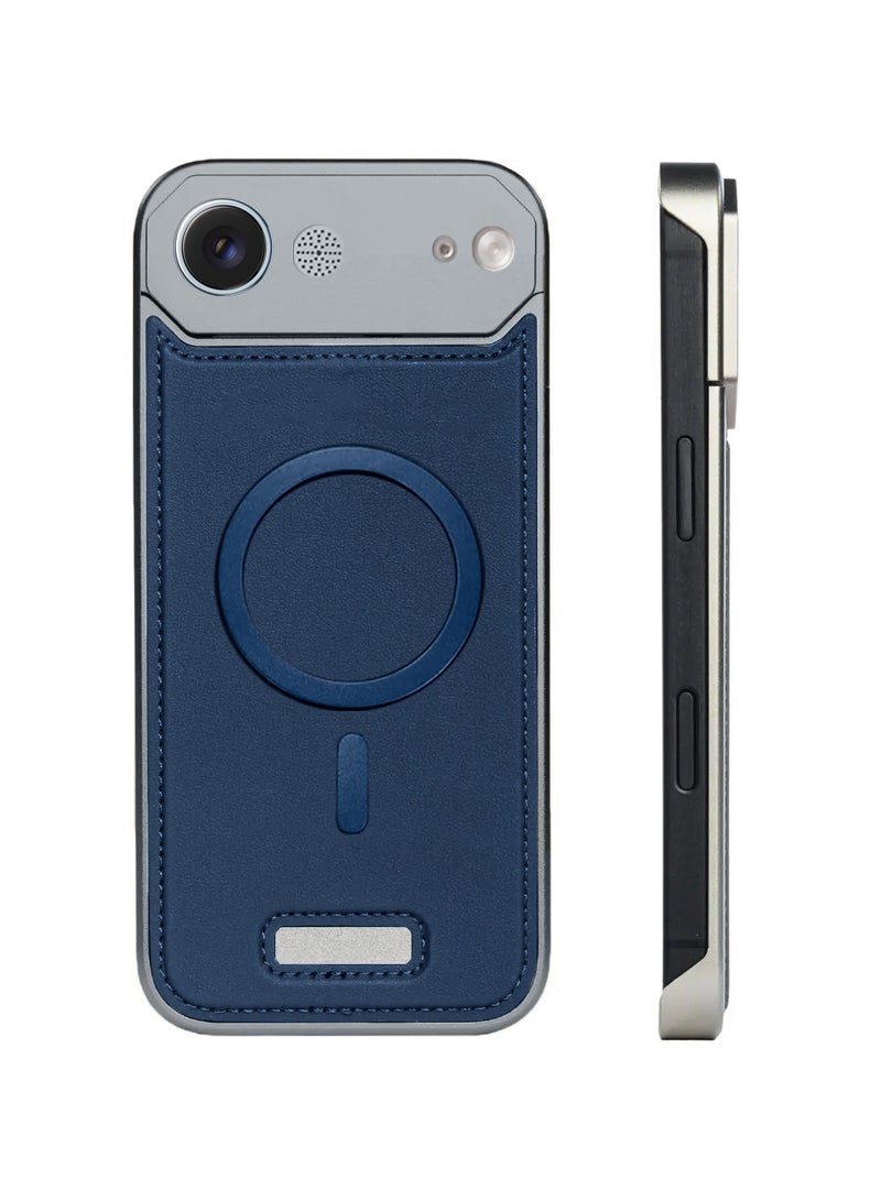 Wtech Apple iPhone Air 5G 2025 Metal Frameless Case Metallic Vegan Leather Magsafe Support Hard Case Cover (MCMPMN) - Navy Blue - Image 2