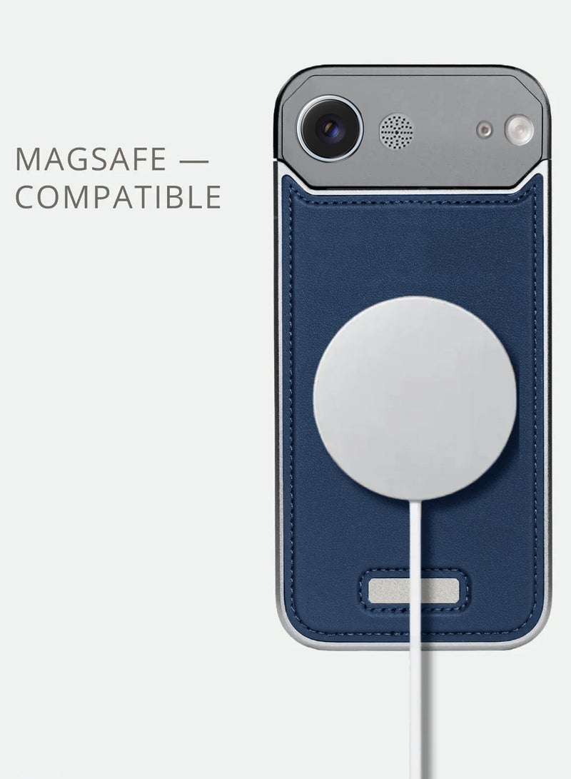 Wtech Apple iPhone Air 5G 2025 Metal Frameless Case Metallic Vegan Leather Magsafe Support Hard Case Cover (MCMPMN) - Navy Blue - Image 3