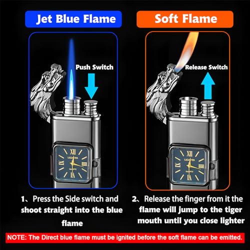 XQBBIDM Torch Lighter, Magic Dual Flame Dragon Lighter with Portable Size, Windproof Lighter with Visible Fuel Tank, Adjustable Flame Refillable Butane Lighter for Men Friends Gifts (Without Butane)- Black-d - Image 3
