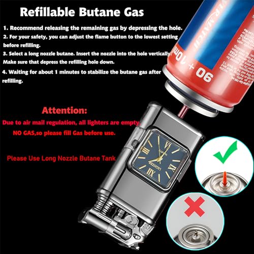 XQBBIDM Torch Lighter, Magic Dual Flame Dragon Lighter with Portable Size, Windproof Lighter with Visible Fuel Tank, Adjustable Flame Refillable Butane Lighter for Men Friends Gifts (Without Butane)- Black-d - Image 4