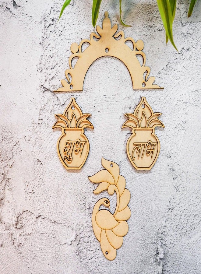 Curious Button Style Shubh Labh for Home Decoration, Unfinished Wooden Shub Labh Cutouts for Diwali, Wedding, Parties, and Special Occasions, Wooden Shub Labh for Painting DIY Crafts (SHUBH-003) - Image 1