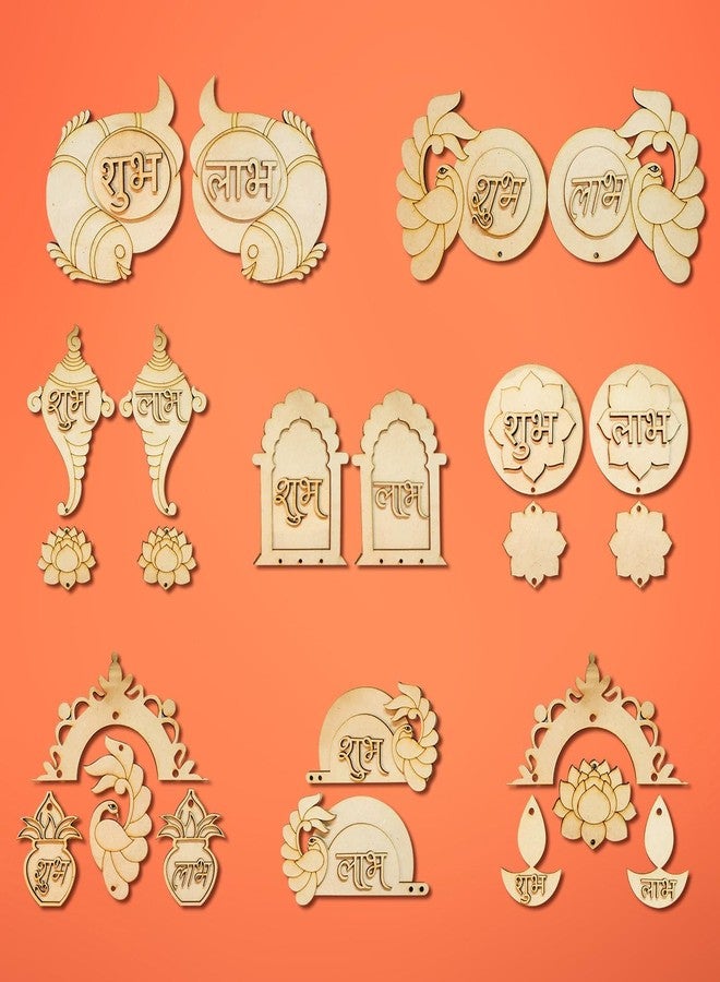 Curious Button Style Shubh Labh for Home Decoration, Unfinished Wooden Shub Labh Cutouts for Diwali, Wedding, Parties, and Special Occasions, Wooden Shub Labh for Painting DIY Crafts (SHUBH-003) - Image 2