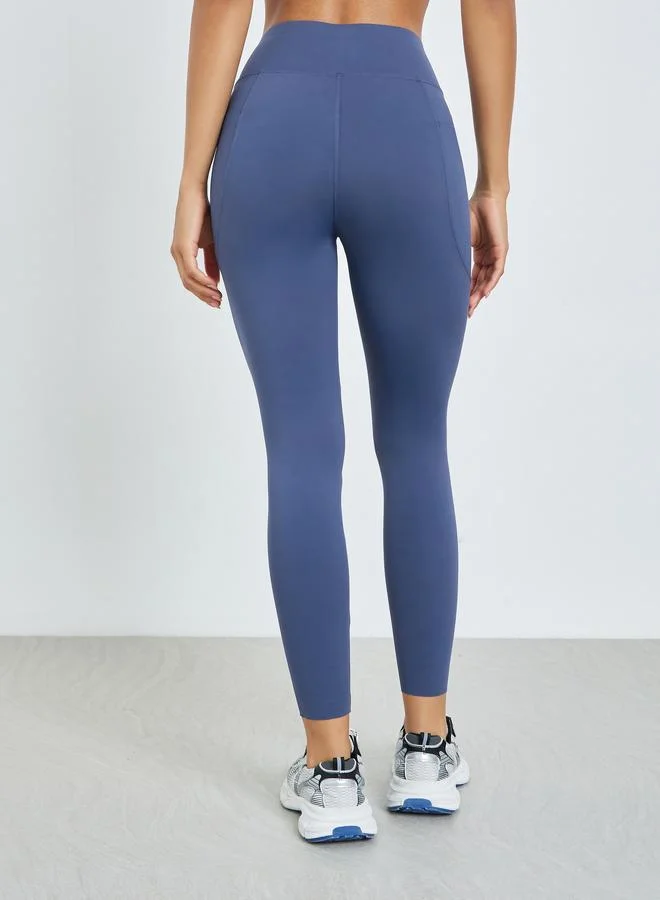 Styli Active Navy Blue Navy Blue Broad Waist Side Pocket Leggings for Women | Best Price UAE